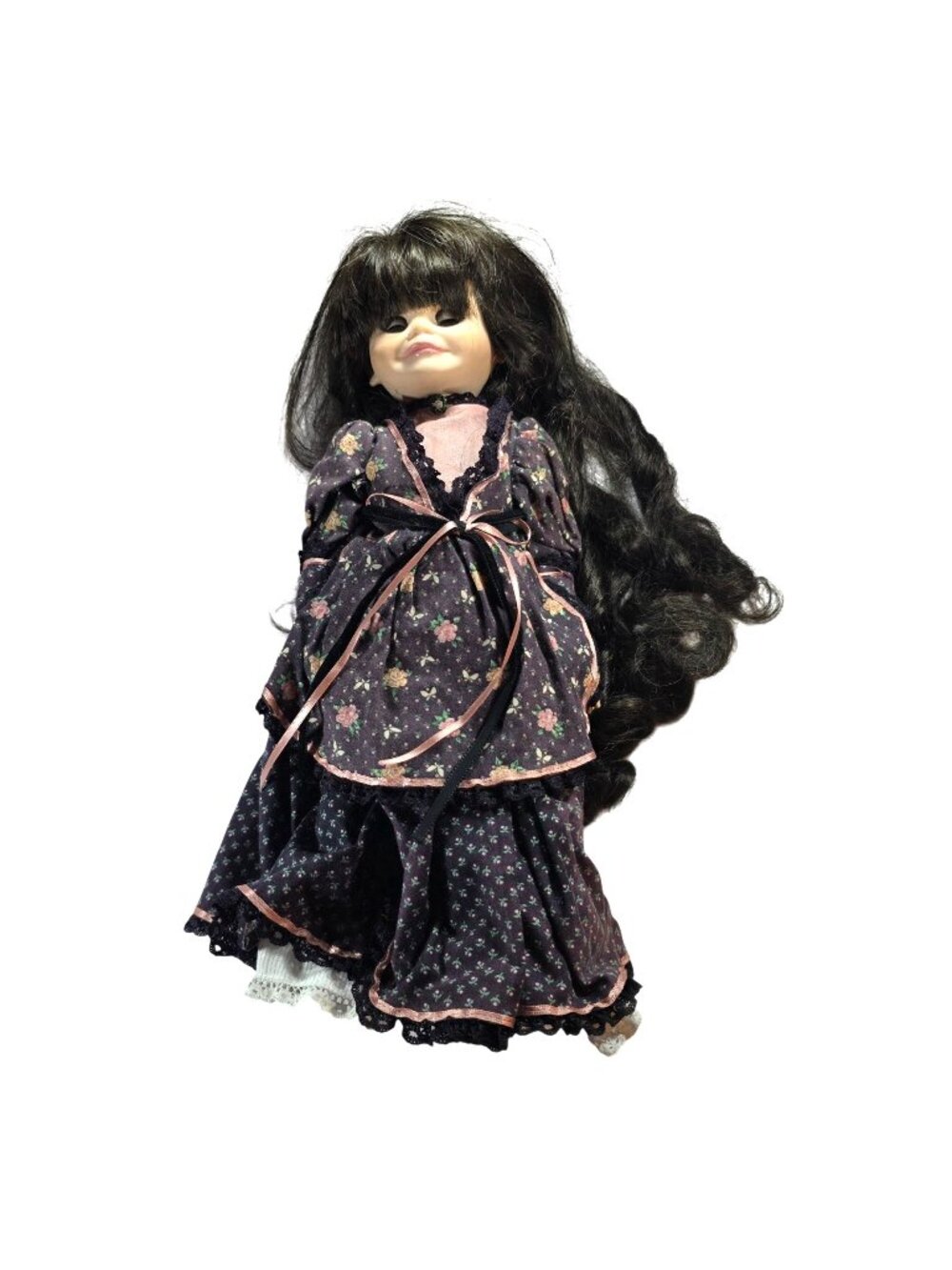 Vtg Doll Robin Woods Jo March Little Women Black Hair Floral Victorian Dress